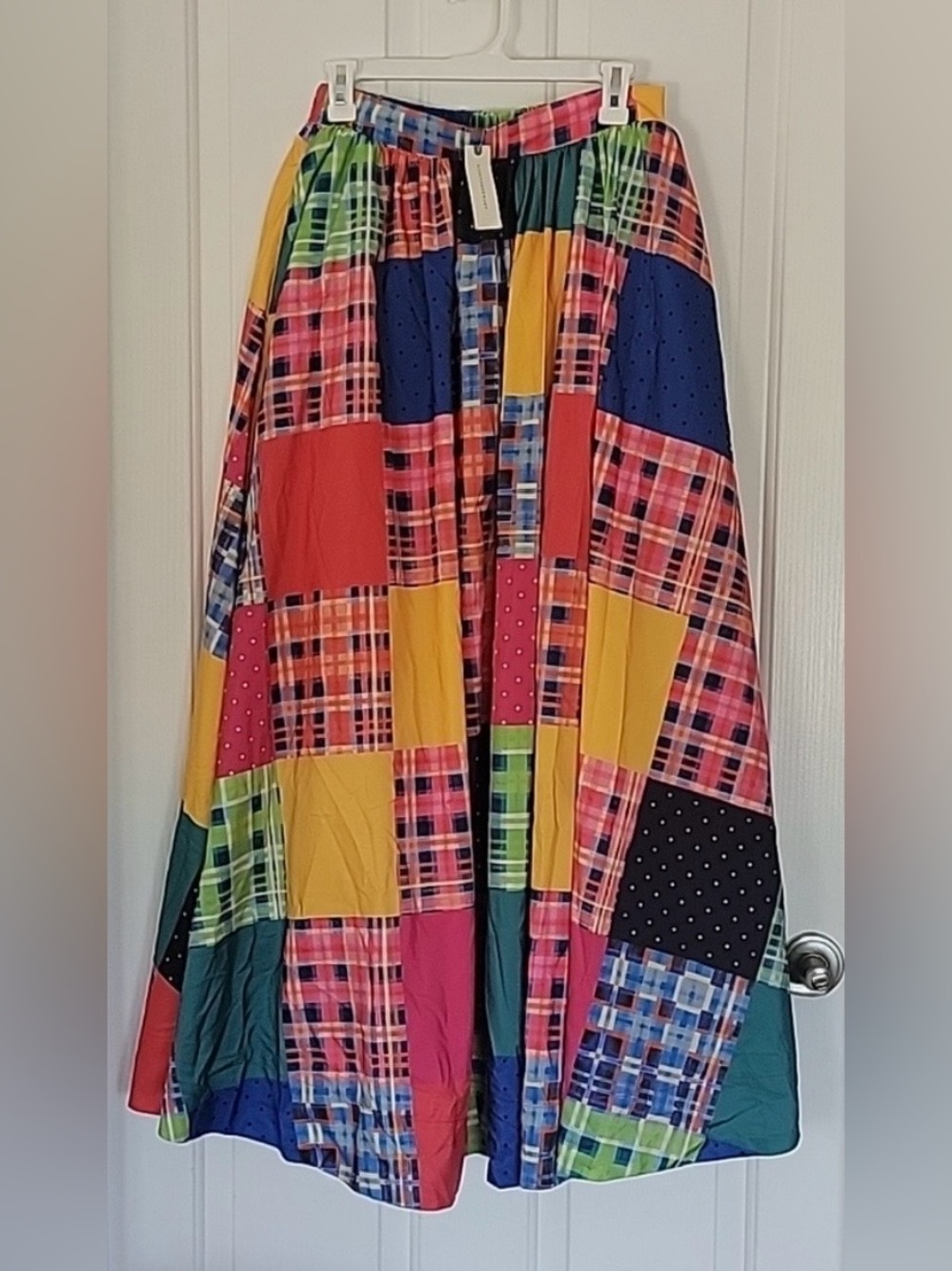 Anthropologie Maeve Patchwork Maxi Skirt NWT Small Colorblock Plaid Boho Pockets - Picture 3 of 13